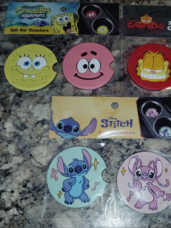 Disney Other - SpongeBob, Patrick & Garfield Car Coaster Set + Disney Stitch